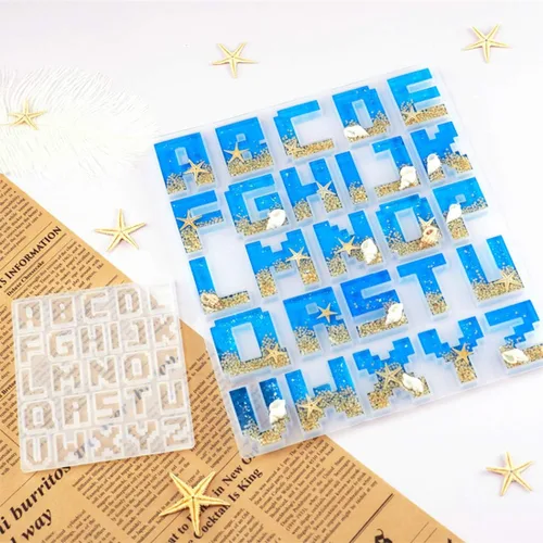 Vista 4 de 2 moldes de resina para llavero del alfabeto, molde epoxi de letras de píxeles, molde de silicona de joyería para colgantes de resina DIY