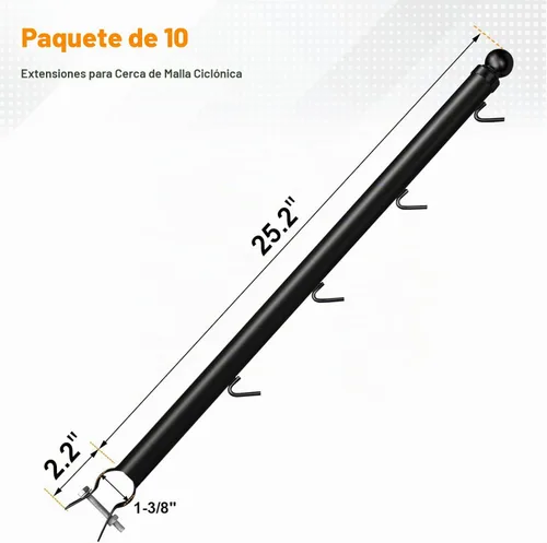 Vista 2 de Paquete de 10 extensiones de brazo de alambre de púas para valla de eslabones de cadena, brazo extendido de alambre de púas de 25 pulgadas para riel