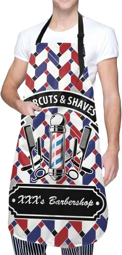 Vista 2 de Delantal de barbería personalizado para hombres y mujeres, delantal de peluquería con texto personalizado con bolsillos, delantal personalizado