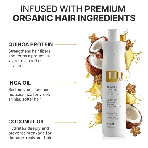Vista 5 de FASHION GOLD Tratamiento capilar de queratina (10 USOS por Botella), Keratina para Alisar el Pelo, Tratamiento de Botox Capilar, Tratamiento