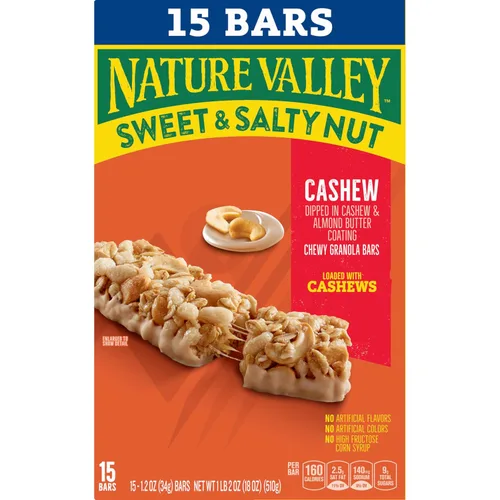 Vista 4 de Nature Valley Barras de granola de nueces dulces y saladas, anacardo, 15 barras, 18 onzas