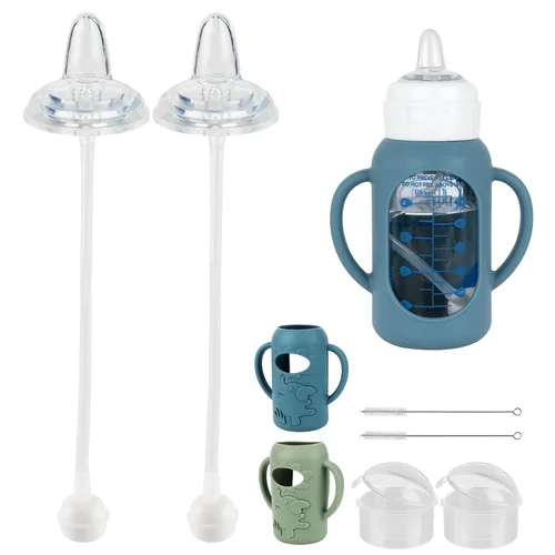 Vista 10 de Kit de conversión de taza para sorber con fundas de silicona para biberón de vidrio estrecho y estrecho Dr Browns de 8 onzas, kit de repuesto