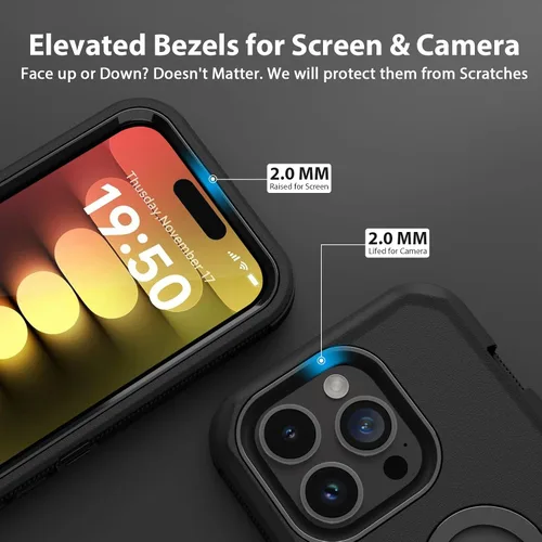 Vista 4 de Jiunai Funda para iPhone 15 Pro Max de Servicio Pesado con Protección contra Caídas Sin Pantalla de Doble Capa Resistente a Golpes Deportiva
