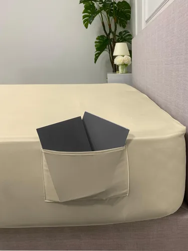 Vista 4 de Ambesonne Sábana bajera ajustable con bolsillo lateral, paquete de 2, moderna funda de cama de color sólido con bolsillo profundo elástico completo