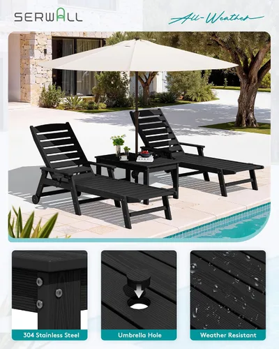 Vista 9 de SERWALL HDPE - Mesa auxiliar para exteriores con agujero para paraguas, color negro