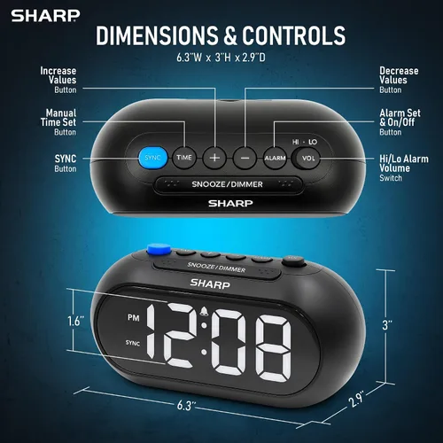 Vista 5 de Sharp SHARPSYNC - Reloj despertador automático con sincronización de tiempo