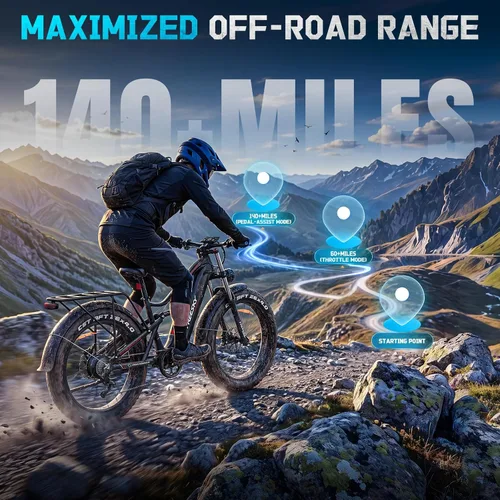 Vista 7 de FREESKY Bicicleta de montaña eléctrica, 20 MPH, 140 millas de largo alcance