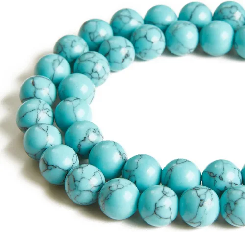 Vista 25 de 60 piezas de cuentas de turquesa africana natural de 6 mm, cuentas de piedras preciosas naturales, cuentas sueltas redondas para hacer joyas