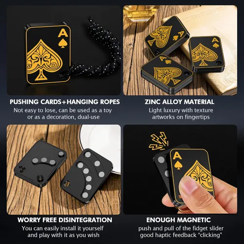 Vista 6 de Juguetes de metal para adultos EDC Fidget Slider Poker Push Card Juguetes magnéticos para adultos para aliviar la ansiedad y el estrés Autismo TDAH
