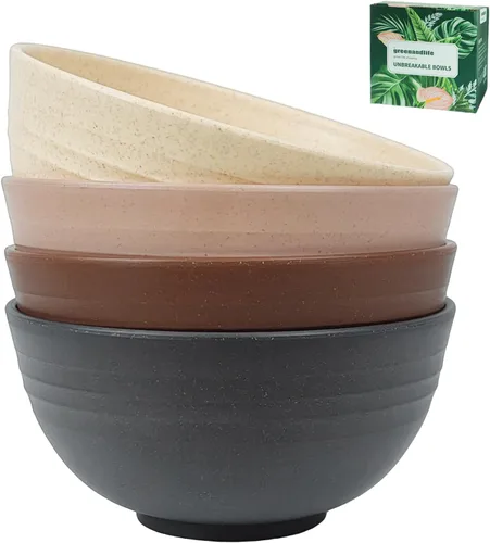 Vista 10 de Juego de 4 boles de 680 g/24 oz de paja de trigo para cereales, livianos, irrompibles, para fideos, fruta, sopa y arroz, aptos para lavavajillas