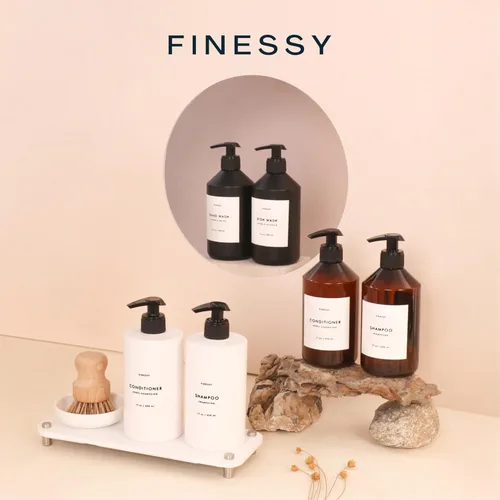 Vista 9 de FINESSY Botellas de Pared con Bomba Dispensadoras Recargables de Champú y Acondicionador, Dispensador de Jabón y Champú para Baño y Ducha de 3
