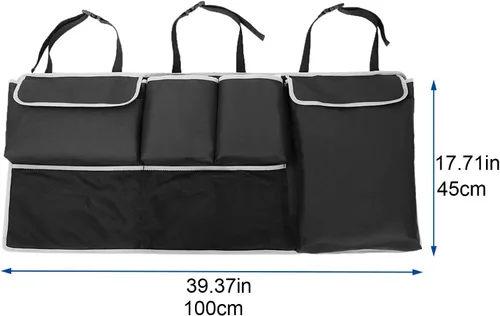Vista 2 de UNUSTRENGH - Organizador de maletero para asiento trasero de automóvil, organizador plegable de carga con 6 bolsillos grandes y 3 correas ajustables