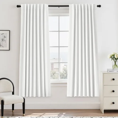 Vista 110 de UHITECH Cortinas cortas de lino de 24 pulgadas de largo para ventanas pequeñas de granja, cortinas opacas modernas para sala de estar, pestañas