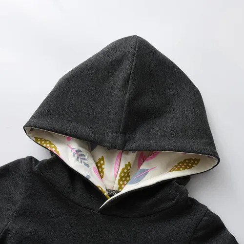 Vista 2 de Eghunooy Conjunto de sudadera con capucha floral de manga larga para bebé niña con bolsillo y diadema