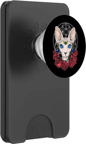 Vista 8 de Sphynx - Agarre y soporte para teléfonos y tabletas, diseño de flor de la vida, Negro