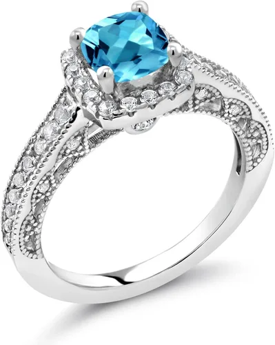 Vista 33 de Gem Stone King Anillo de compromiso de plata de ley 925 de 0.236 in con piedra natal y zafiro blanco creado con acento Anillo de compromiso