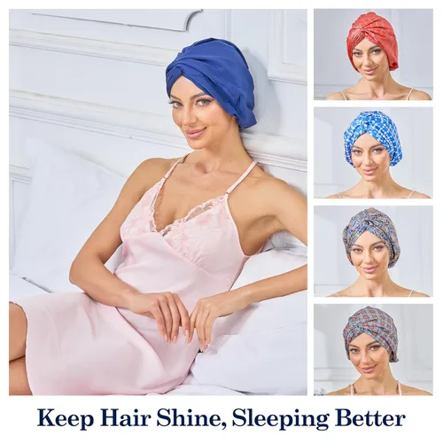 Vista 84 de Gorro de satén de seda ajustable para envolver el cabello para dormir, gorro de dormir de doble capa, turbante nocturno para cabello largo y rizado