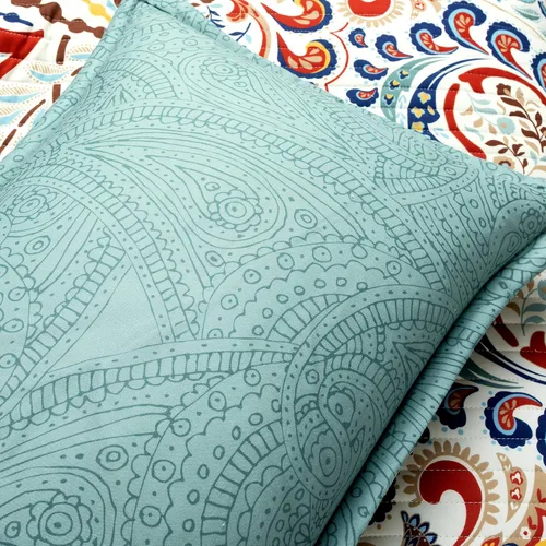 Vista 6 de Lush Decor Juego de Edredón Reversible de Algodón Boho Chic de 3 Piezas, Full/Queen, Verde Espuma de Mar y Rojo - Estampado Paisley Brillante, Juego