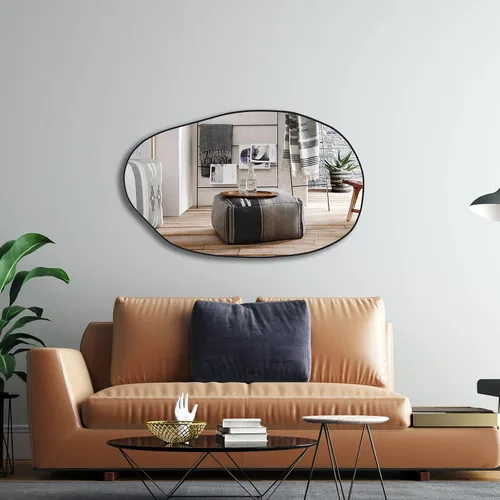 Vista 6 de Espejo asimétrico irregular montado en la pared, espejo de tocador único, espejo de tocador con forma decorativa para sala de estar, baño