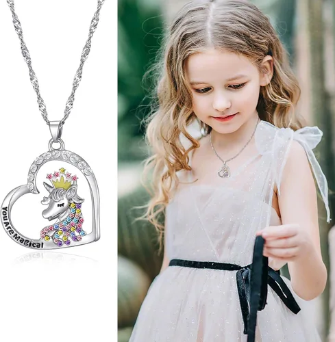 Vista 2 de SYNLIN Bonitos collares para niñas adolescentes Adorable collar de cristal pastel para niñas pequeñas Regalos de unicornio y hadas Collar