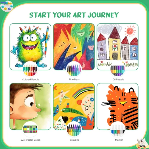 Vista 3 de homicozy Suministros de arte para niños de 4 a 12 años, estuche de arte con juegos de dibujo de dinosaurios, kits de colorear con caballete triple