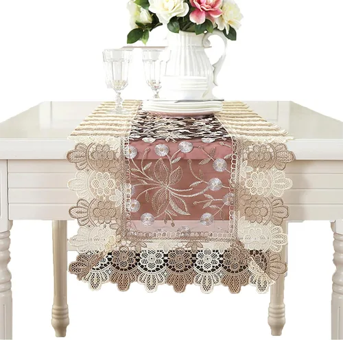 Vista 7 de Camino de mesa bordado de flores de encaje, rectangular, para bodas, fiestas, despedidas de soltera, comedor, decoración de mesa auxiliar, 16 x 48