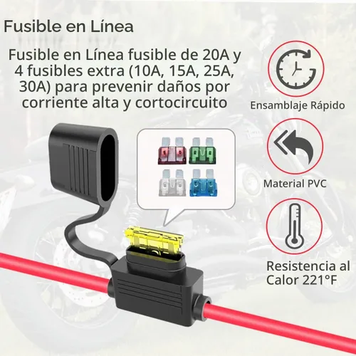 Vista 5 de ELFCULB SAE Wall Port Cable 10AWG 2FT with Fuse for RV Charging Toma de corriente lateral a SAE