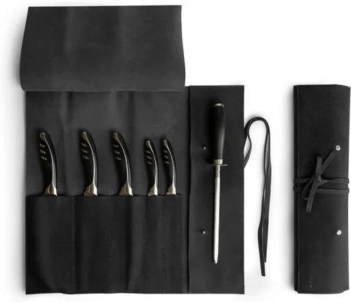 Vista 12 de Estuche de cuero rústico para cuchillos, bolsa duradera para cuchillos de chef para chefs profesionales, bolsa de rollo de cuchillos, funda