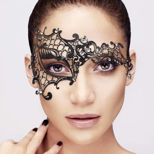 Vista 2 de FaceWood Máscara de mascarada para mujer, máscara de metal ultraligera brillante con diamantes de imitación veneciana, bonita fiesta, noche, baile