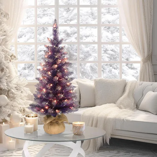 Vista 3 de Puleo International Árbol de Navidad artificial morado preiluminado, verde