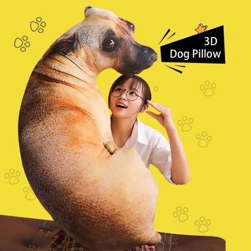 Vista 4 de Almohada de peluche realista de perro, divertido cojín en forma de perro, regalo extraño para niños