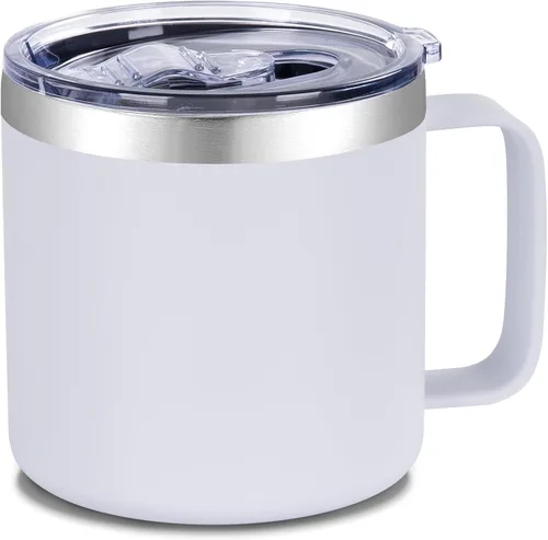 Vista 29 de VEGOND Taza de café aislada de 14 onzas con asa, taza de café de viaje de acero inoxidable con tapa, taza de café de metal al vacío de doble pared