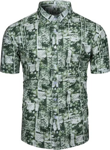 Vista 15 de TUNEVUSE - Camisa de manga corta para hombre con botones, diseño floral, camisa hawaiana de playa de verano de algodón Estampado de plátano.