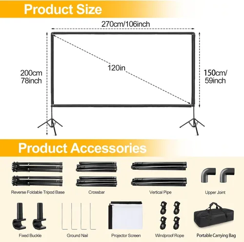 Vista 6 de Pantalla de proyector de 120 pulgadas con soporte para pantalla