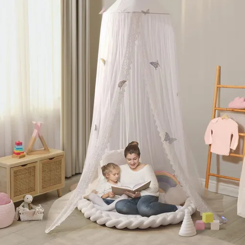 Vista 3 de LOAOL Toldo para cama infantil con toldo colgante de encaje para cuna, rincón, castillo, tienda de campaña, cuarto de bebé, decoración de sala
