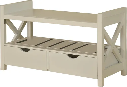 Vista 6 de King's Brand - Banco de almacenamiento de zapatos de madera con acabado blanco con cajones