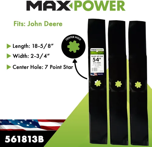 Vista 2 de Maxpower 561813B Juego de 3 cuchillas para John Deere Rider de 54 pulgadas, reemplaza a GX21380, GY20684 y GY20679