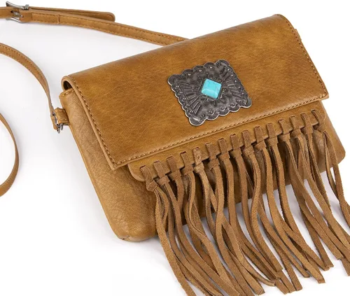 Vista 6 de Wrangler - Bolso de cuero genuino con flecos para mujer, color turquesa occidental