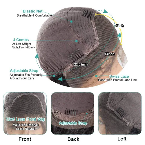 Vista 6 de Peluca de cabello humano con encaje frontal transparente de 13 × 4 para mujeres negras, sin pegamento, nudos blanqueados, ondulados, cabello natural