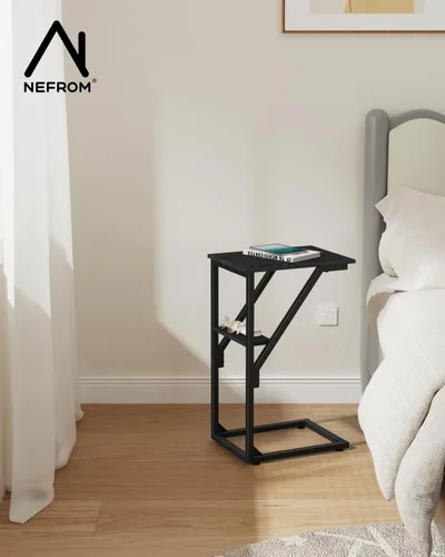 Vista 6 de Mesa auxiliar en forma de C, mesa auxiliar de sofá pequeño, mesa de bandeja de sofá para sala de estar, dormitorio, mesita de noche ET-D-BK1