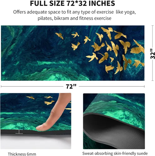 Vista 3 de nuveti Tapete de yoga grande TPE antideslizante con bolsa de transporte extra ancha para mujer, 72 x 32 pulgadas, extra grueso, 0.236 in