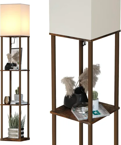 Vista 10 de SUNMORY Lámpara de pie de 5 niveles con estantes, moderna lámpara de pie cuadrada con bombilla de temperatura de 3 colores, lámpara de estantería