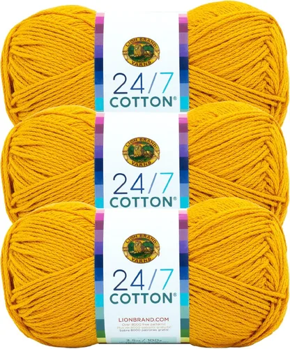 Vista 34 de Lion Brand Yarn - Hilo ligero 24/7 de algodón para tejer, hacer ganchillo y manualidades, Ámbar, paquete de 1 Light Worsted 100% Mercerized Cotton
