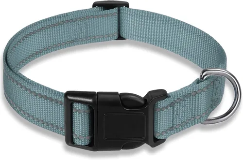 Vista 17 de Collar reflectante para perros con hebilla, collares de nailon ajustables de seguridad para perros pequeños, medianos y grandes, color negro XXS