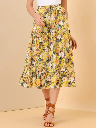 Vista 4 de Allegra K Falda de girasol de gasa escalonada para mujer