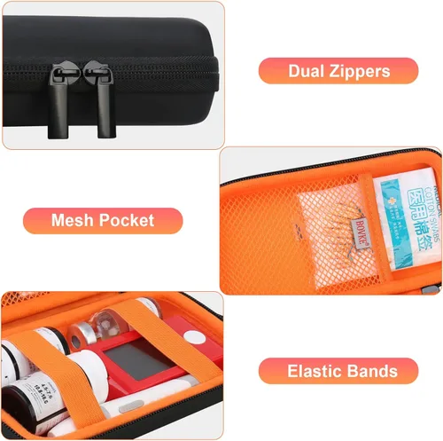 Vista 3 de BOVKE Estuche de viaje para suministros para diabéticos, bolsa de transporte para kit de prueba de diabetes, medidores de monitor de glucosa en Negro