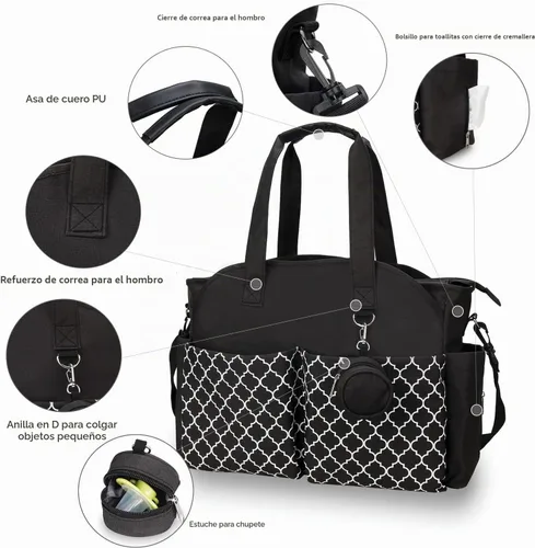 Vista 3 de Bolsa de pañales grande para bebé cambiador para mamá con cambiador Shoulder Straps Hooks Large Capacity Durable Splash-Proof for Moms Travel