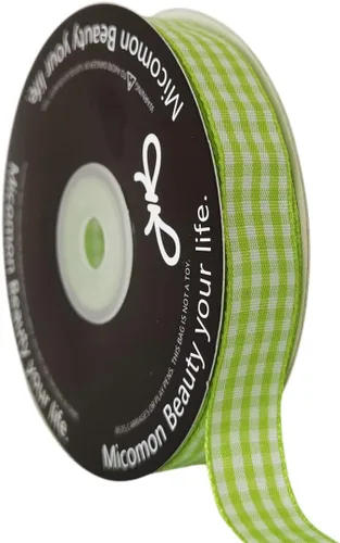 Vista 36 de Rollo de cinta a cuadros a cuadros verde manzana, 25 yardas cada rollo, 100% poliéster (3/8 pulgadas, verde manzana)