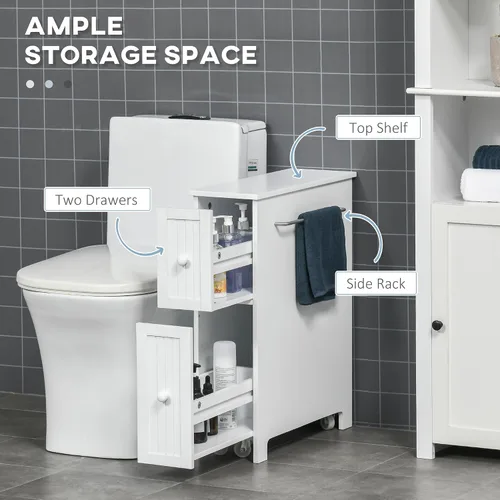 Vista 4 de kleankin Armario de baño delgado, soporte para papel higiénico, cajones