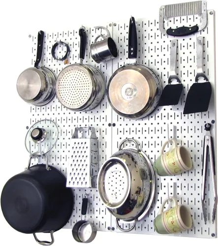 Vista 14 de Wall Control Organizador de Tablero Perforado de Cocina Estante de Almacenamiento de Ollas y Sartenes Kit de Organización con Tablero Perforado